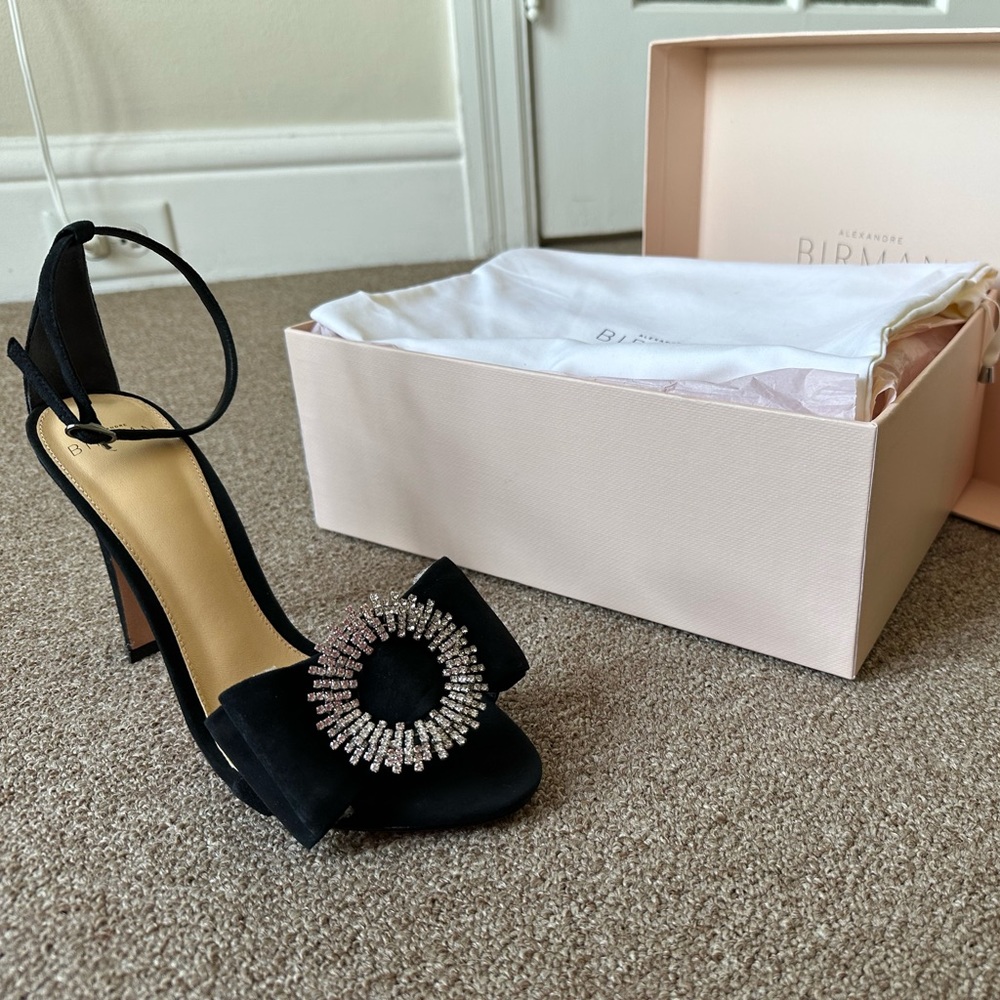 Alexandre Birman Maddie Suede Ankle Strap Sandals, Black, Size 9.5